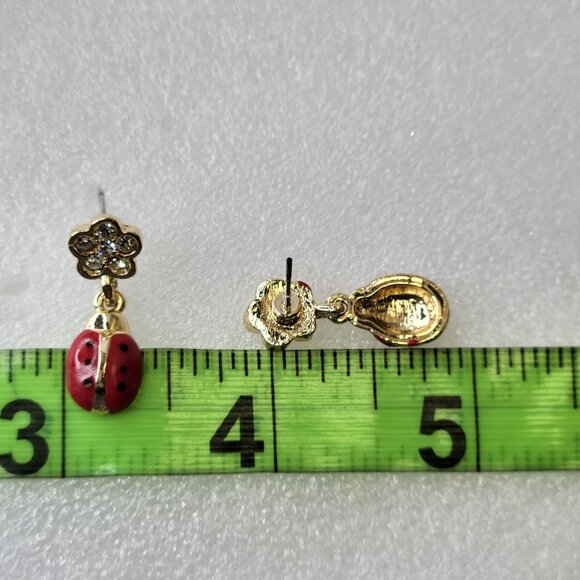 Mini LadyBug Enamel Crystal Earrings - Picture 6 of 14